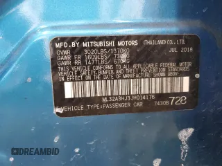 2018 Mitsubishi Mirage ES with VIN ML32A3HJ3JH014176, listed as a Copart auction lot 62278655 with 25,371 mi miles and Salvage title. Bid and sale history available at DreamBid. Image 12.