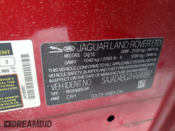 2017 Jaguar XE 25t Premium with VIN SAJAD4BG7HA949997, listed as a Copart auction lot 51751965 with 90,615 mi miles and Salvage Title. Bid and sale history available at carsss.com. Image 14.
