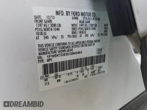 2014 Ford Explorer XLT z VIN 1FM5K7D83EGB43463, wystawiony jako Copart lot #47265775 z przebiegiem 87 494 mil mil oraz Szkoda całkowita • Salvage title. Historia ofert i sprzedaży dostępna na DreamBid. Obrazek 13.
