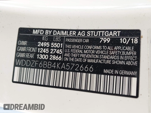 2019 Mercedes-Benz E 53 AMG with VIN WDDZF6BB4KA572666, listed as a IAAI auction lot 42500611 with Not provided miles and . Bid and sale history available at DreamBid. Image 9.