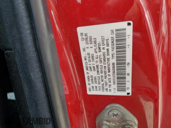 2009 Honda Accord EX z VIN 1HGCS12729A008486, wystawiony jako Copart lot #55448485 z przebiegiem 129 278 mil mil oraz Szkoda całkowita • Salvage title. Historia ofert i sprzedaży dostępna na DreamBid. Obrazek 12.