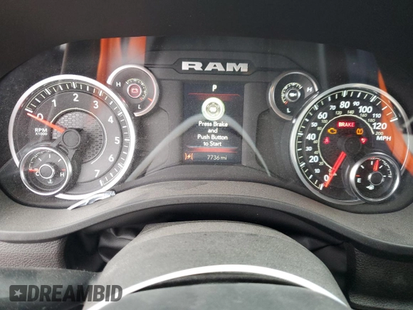 2025 Ram 1500 with VIN 1C6SRFNP3SN608731, listed as a Copart auction lot 42636735 with 7,736 mi miles and Salvage title. Bid and sale history available at DreamBid. Image 9.