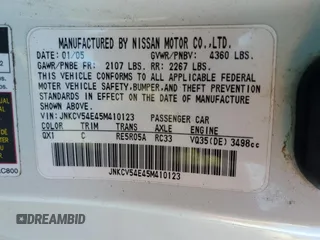 2005 Infiniti G35 Coupe with VIN JNKCV54E45M410123, listed as a Copart auction lot 79249674 with 60,022 mi miles and Salvage Title. Bid and sale history available at carsss.com. Image 12.