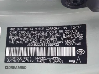 2008 Toyota Prius z VIN JTDKB20U883355932, wystawiony jako IAAI lot #42202675 z przebiegiem 191 926 mil mil oraz . Historia ofert i sprzedaży dostępna na DreamBid. Obrazek 9.