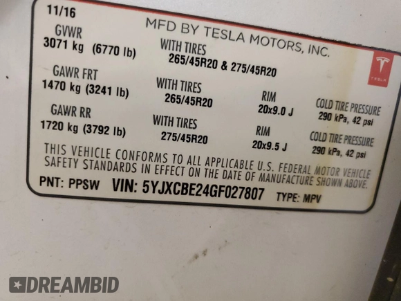 2016 Tesla Model X 70D with VIN 5YJXCBE24GF027807, listed as a Copart auction lot 50504814 with 0 mi miles and Salvage Title. Bid and sale history available at carsss.com. Image 14.