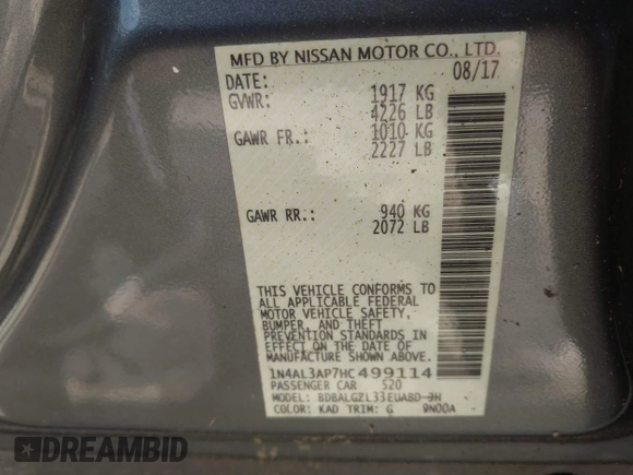 2017 Nissan Altima SR z VIN 1N4AL3AP7HC499114, wystawiony jako IAAI lot #42125261 z przebiegiem 141 153 mil mil oraz . Historia ofert i sprzedaży dostępna na DreamBid. Obrazek 9.