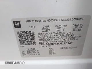 2019 Chevrolet Equinox LS with VIN 2GNAXHEV8K6170949, listed as a IAAI auction lot 41965525 with 124,883 mi miles and . Bid and sale history available at carsss.com. Image 9.