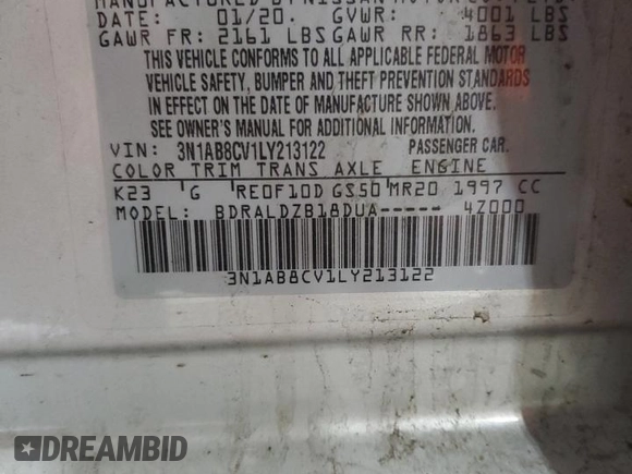 2020 Nissan Sentra SV z VIN 3N1AB8CV1LY213122, wystawiony jako Copart lot #52710185 z przebiegiem 53 471 mil mil oraz Szkoda całkowita • Salvage title. Historia ofert i sprzedaży dostępna na DreamBid. Obrazek 14.