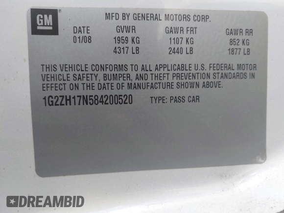 2008 Pontiac G6 GT z VIN 1G2ZH17N584200520, wystawiony jako IAAI lot #41802537 z przebiegiem 180 810 mil mil oraz . Historia ofert i sprzedaży dostępna na DreamBid. Obrazek 9.