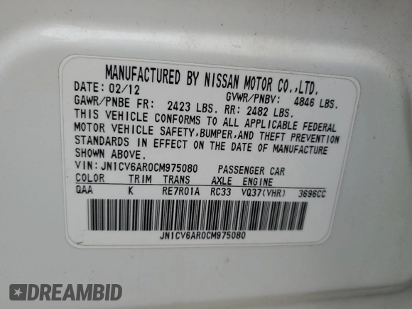 2012 Infiniti G37 x with VIN JN1CV6AR0CM975080, listed as a Copart auction lot 87237924 with 119,504 mi miles and Clean Title. Bid and sale history available at DreamBid. Image 13.