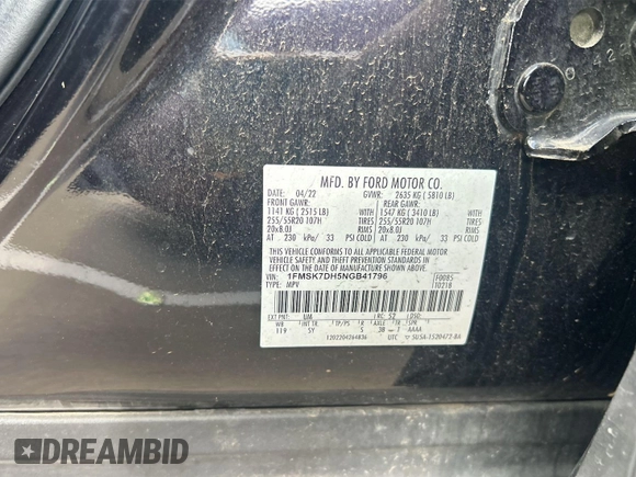 2022 Ford Explorer XLT z VIN 1FMSK7DH5NGB41796, wystawiony jako IAAI lot #42414954 z przebiegiem 91 562 mil mil oraz . Historia ofert i sprzedaży dostępna na DreamBid. Obrazek 5.