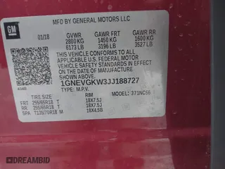 2018 Chevrolet Traverse LT Cloth with VIN 1GNEVGKW3JJ188727, listed as a IAAI auction lot 41740495 with 74,056 mi miles. Bid and sale history available at carsss.com. Image 9.