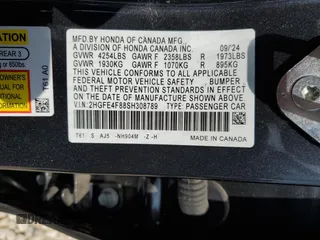2025 Honda Civic Sedan Hybrid Sport with VIN 2HGFE4F88SH308789, listed as a Copart auction lot 50896005 with 3,929 mi miles and Salvage Title. Bid and sale history available at carsss.com. Image 13.