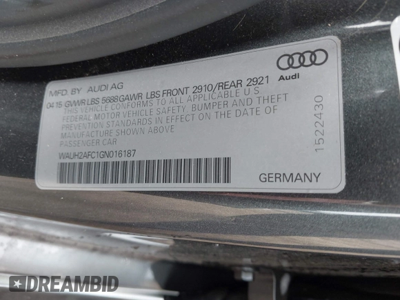 2016 Audi S6 Prestige z VIN WAUH2AFC1GN016187, wystawiony jako IAAI lot #42274744 z przebiegiem 169 821 mil mil oraz . Historia ofert i sprzedaży dostępna na DreamBid. Obrazek 9.
