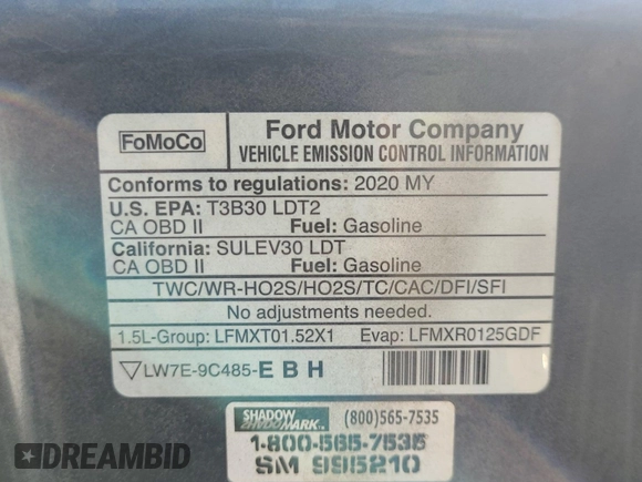 2020 Ford Escape SE with VIN 1FMCU9G67LUB25778, listed as a IAAI auction lot 42550089 with 84,502 mi miles and . Bid and sale history available at DreamBid. Image 33.