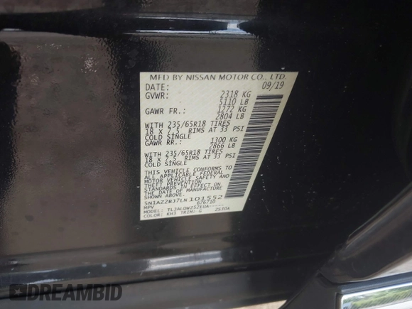 2020 Nissan Murano SV z VIN 5N1AZ2BJ7LN101552, wystawiony jako IAAI lot #42129180 z przebiegiem 102 782 mil mil oraz . Historia ofert i sprzedaży dostępna na DreamBid. Obrazek 9.