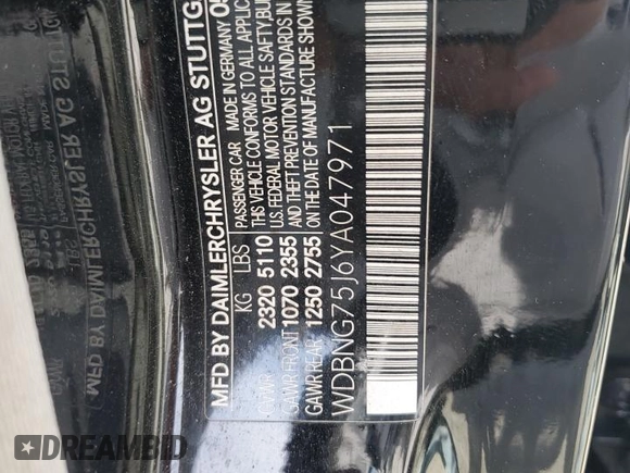 2000 Mercedes-Benz S-Class with VIN WDBNG75J6YA047971, listed as a Copart auction lot 44158815 with 0 mi miles and Salvage Title. Bid and sale history available at carsss.com. Image 12.
