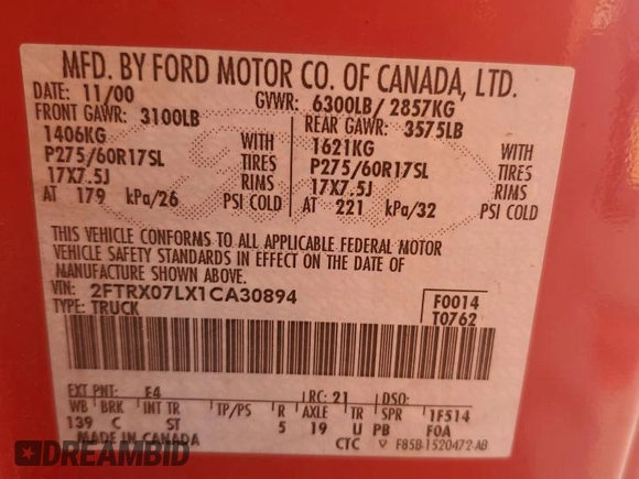 2001 Ford F-150 XL with VIN 2FTRX07LX1CA30894, listed as a Copart auction lot 74761224 with 0 mi miles and Salvage Title. Bid and sale history available at carsss.com. Image 12.