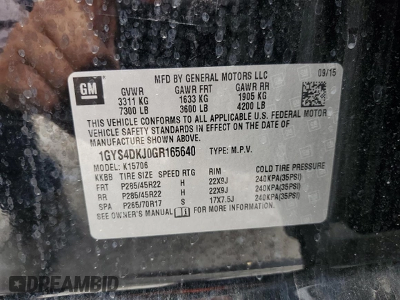 2016 Cadillac Escalade Platinum z VIN 1GYS4DKJ0GR165640, wystawiony jako Copart lot #52453805 z przebiegiem 103 086 mil mil oraz Szkoda całkowita • Salvage title. Historia ofert i sprzedaży dostępna na DreamBid. Obrazek 14.