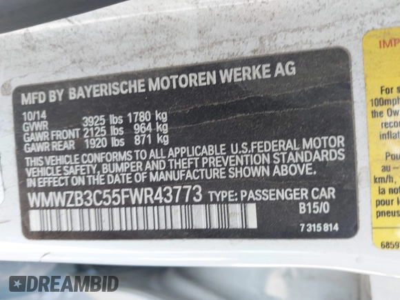 2015 MINI Countryman with VIN WMWZB3C55FWR43773, listed as a IAAI auction lot 42510137 with 150,764 mi miles and . Bid and sale history available at DreamBid. Image 9.
