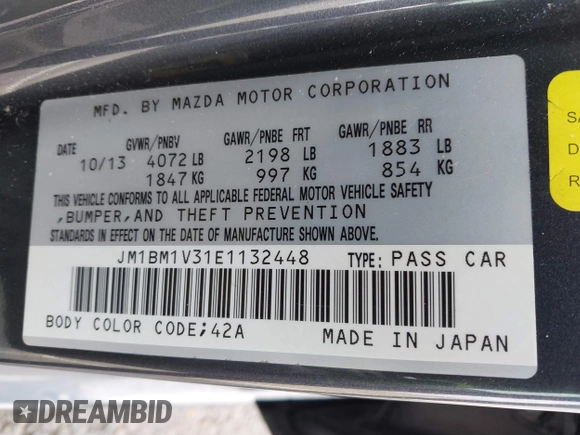 2014 Mazda 3 S Touring with VIN JM1BM1V31E1132448, listed as a IAAI auction lot 41815085 with 144,705 mi miles and . Bid and sale history available at DreamBid. Image 9.