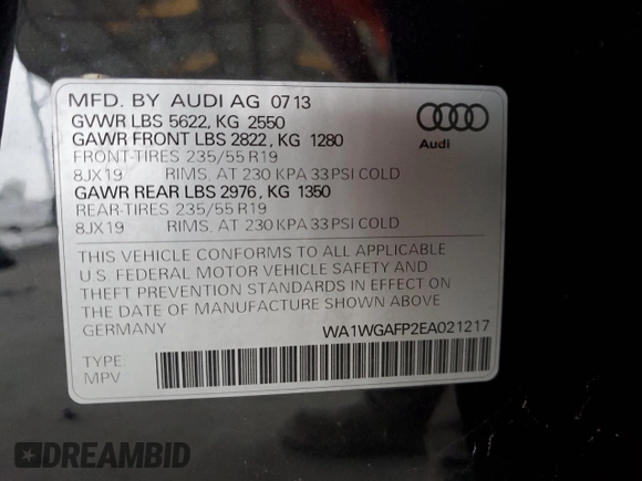 2014 Audi Q5 Prestige with VIN WA1WGAFP2EA021217, listed as a Copart auction lot 78915724 with 146,510 mi miles and Salvage title. Bid and sale history available at DreamBid. Image 15.
