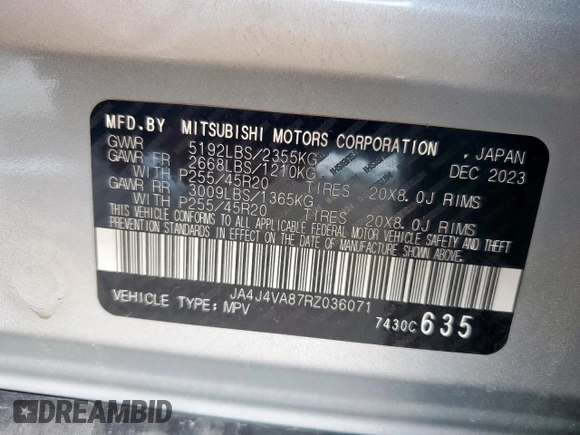 2024 Mitsubishi Outlander SE z VIN JA4J4VA87RZ036071, wystawiony jako Copart lot #58907545 z przebiegiem 30 683 mil mil oraz Nie do naprawy • Non repairable. Historia ofert i sprzedaży dostępna na DreamBid. Obrazek 13.