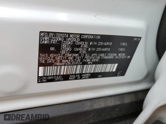 2024 Toyota RAV4 Hybrid XLE Premium with VIN JTMB6RFV3RJ059534, listed as a Copart auction lot 54611825 with 6,319 mi miles and Salvage Title. Bid and sale history available at carsss.com. Image 13.