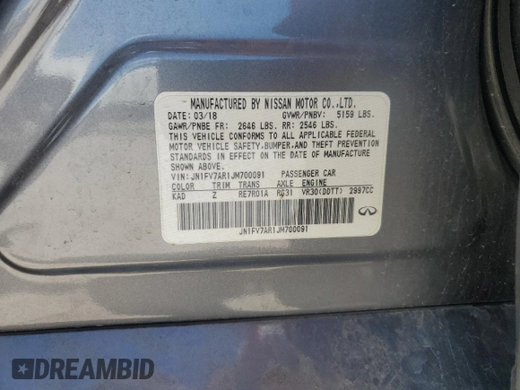 2018 Infiniti Q50 Red Sport 400 with VIN JN1FV7AR1JM700091, listed as a Copart auction lot 58004335 with 59,254 mi miles and Salvage title. Bid and sale history available at DreamBid. Image 12.