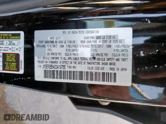 2012 Mazda CX-7 i Sport z VIN JM3ER2B54C0419755, wystawiony jako Copart lot #47737415 z przebiegiem 162 616 mil mil oraz Szkoda całkowita • Salvage title. Historia ofert i sprzedaży dostępna na DreamBid. Obrazek 14.