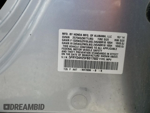 2015 Acura MDX z VIN 5FRYD4H25FB017602, wystawiony jako Copart lot #57467175 z przebiegiem Nie podano mil oraz Szkoda całkowita • Salvage title. Historia ofert i sprzedaży dostępna na DreamBid. Obrazek 13.