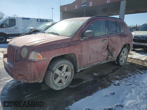 2007 Jeep Compass Sport with VIN 1J8FF47WX7D140756, listed as a Copart auction lot 46310845 with 165,628 mi miles and Salvage Title. Bid and sale history available at carsss.com. Image 1.