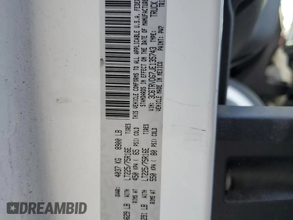 2018 Ram ProMaster Cargo with VIN 3C6TRVDG7JE135743, listed as a Copart auction lot 49235825 with 78,580 mi miles and Salvage Title. Bid and sale history available at DreamBid. Image 13.