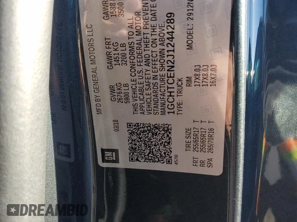 2018 Chevrolet Colorado 4WD LT with VIN 1GCHTCEN2J1244289, listed as a Copart auction lot 42111775 with 72,689 mi miles and Salvage Title. Bid and sale history available at carsss.com. Image 12.