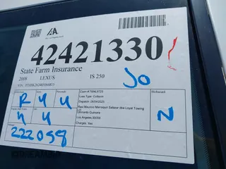 2008 Lexus IS 250 with VIN JTHBK262485066815, listed as a IAAI auction lot 42421330 with 222,058 mi miles and . Bid and sale history available at DreamBid. Image 18.