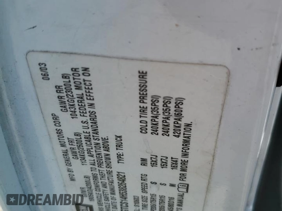 2003 GMC Sonoma SLS with VIN 1GTCS14H538264821, listed as a Copart auction lot 68917714 with 177,973 mi miles and Salvage Title. Bid and sale history available at carsss.com. Image 12.