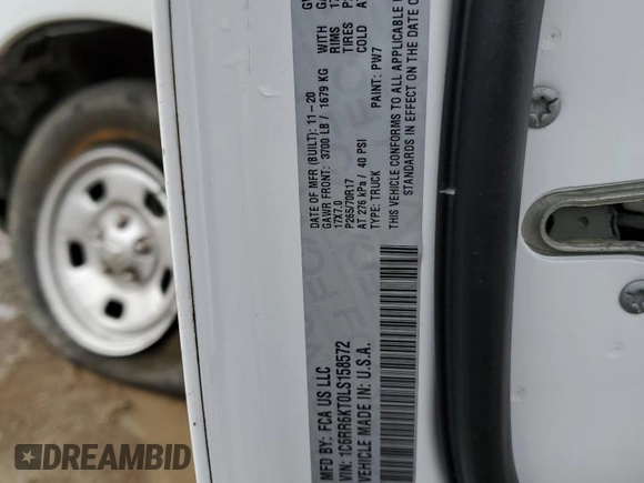 2020 Ram 1500 Classic Tradesman with VIN 1C6RR6KT0LS158572, listed as a Copart auction lot 43178075 with 105,361 mi miles and Salvage Title. Bid and sale history available at carsss.com. Image 13.