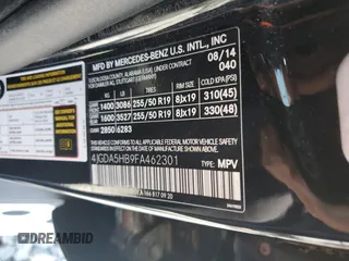2015 Mercedes-Benz M ML 350 with VIN 4JGDA5HB9FA462301, listed as a Copart auction lot 53440005 with Not Provided miles and Salvage Title. Bid and sale history available at carsss.com. Image 15.