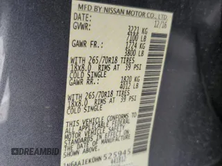2017 Nissan Titan SV с VIN 1N6AA1EK0HN525945, выставлен на аукционе Copart как лот 57897415 с пробегом 51 053 миль миль и Списание • Salvage title. История ставок и продаж доступна на DreamBid. Изображение 12.