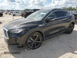 2023 Infiniti QX55 Luxe z VIN 3PCAJ5JR0PF100493, wystawiony jako Copart lot #77749594 z przebiegiem 30 501 mil mil oraz Szkoda całkowita • Salvage title. Historia ofert i sprzedaży dostępna na DreamBid. Obrazek 1.