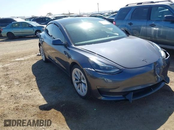 2021 Tesla Model 3 Long Range with VIN 5YJ3E1EB9MF997442, listed as a IAAI auction lot 41759875 with 87,059 mi miles. Bid and sale history available at carsss.com. Image 1.