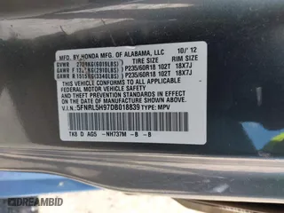 2013 Honda Odyssey Touring with VIN 5FNRL5H97DB018839, listed as a IAAI auction lot 41884016 with 171,650 mi miles. Bid and sale history available at carsss.com. Image 9.