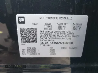 2022 Cadillac XT6 Premium Luxury with VIN 1GYKPDRS6NZ156380, listed as a IAAI auction lot 42542067 with 42,563 mi miles and . Bid and sale history available at DreamBid. Image 9.