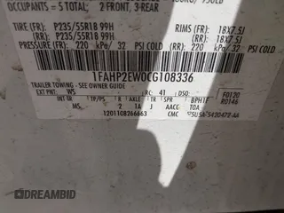 2012 Ford Taurus SEL with VIN 1FAHP2EW0CG108336, listed as a IAAI auction lot 41801077 with 229,387 mi miles and . Bid and sale history available at DreamBid. Image 9.
