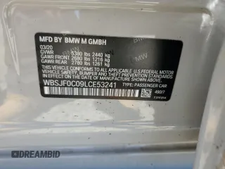 2020 BMW M5 z VIN WBSJF0C09LCE53241, wystawiony jako Copart lot #52607075 z przebiegiem Nie podano mil oraz Szkoda całkowita • Salvage title. Historia ofert i sprzedaży dostępna na DreamBid. Obrazek 14.