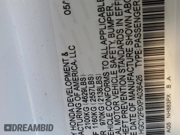 2023 Honda Accord EX-L with VIN 1HGCY2F6XPA036426, listed as a Copart auction lot 49704235 with 25,981 mi miles and Salvage title. Bid and sale history available at DreamBid. Image 12.