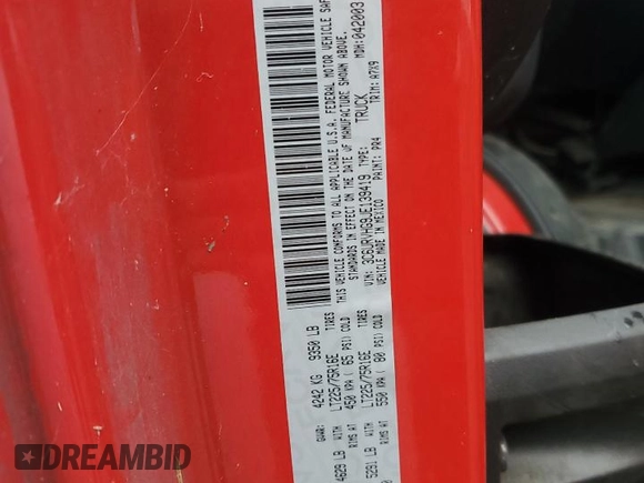 2018 Ram ProMaster Cargo with VIN 3C6URVHG9JE139419, listed as a Copart auction lot 72586384 with 56,539 mi miles and Salvage Title. Bid and sale history available at DreamBid. Image 13.