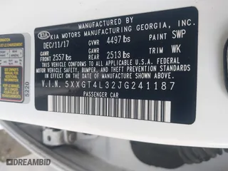2018 Kia Optima S with VIN 5XXGT4L32JG241187, listed as a IAAI auction lot 41869628 with 88,038 mi miles. Bid and sale history available at carsss.com. Image 9.