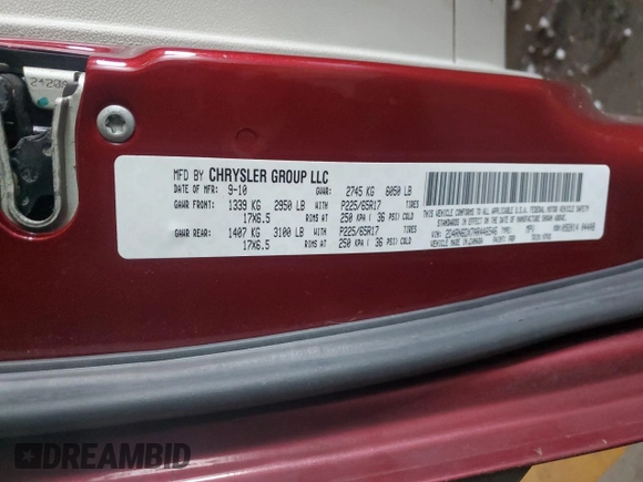 2010 Dodge Grand Caravan Crew with VIN 2D4RN6DX7AR446546, listed as a Copart auction lot 42484005 with 118,104 mi miles and Salvage Title. Bid and sale history available at DreamBid. Image 15.