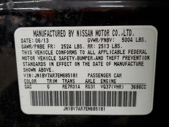 2014 Infiniti Q50 Sport with VIN JN1BV7AR7EM685181, listed as a Copart auction lot 54167635 with 108,768 mi miles and Salvage Title. Bid and sale history available at DreamBid. Image 12.